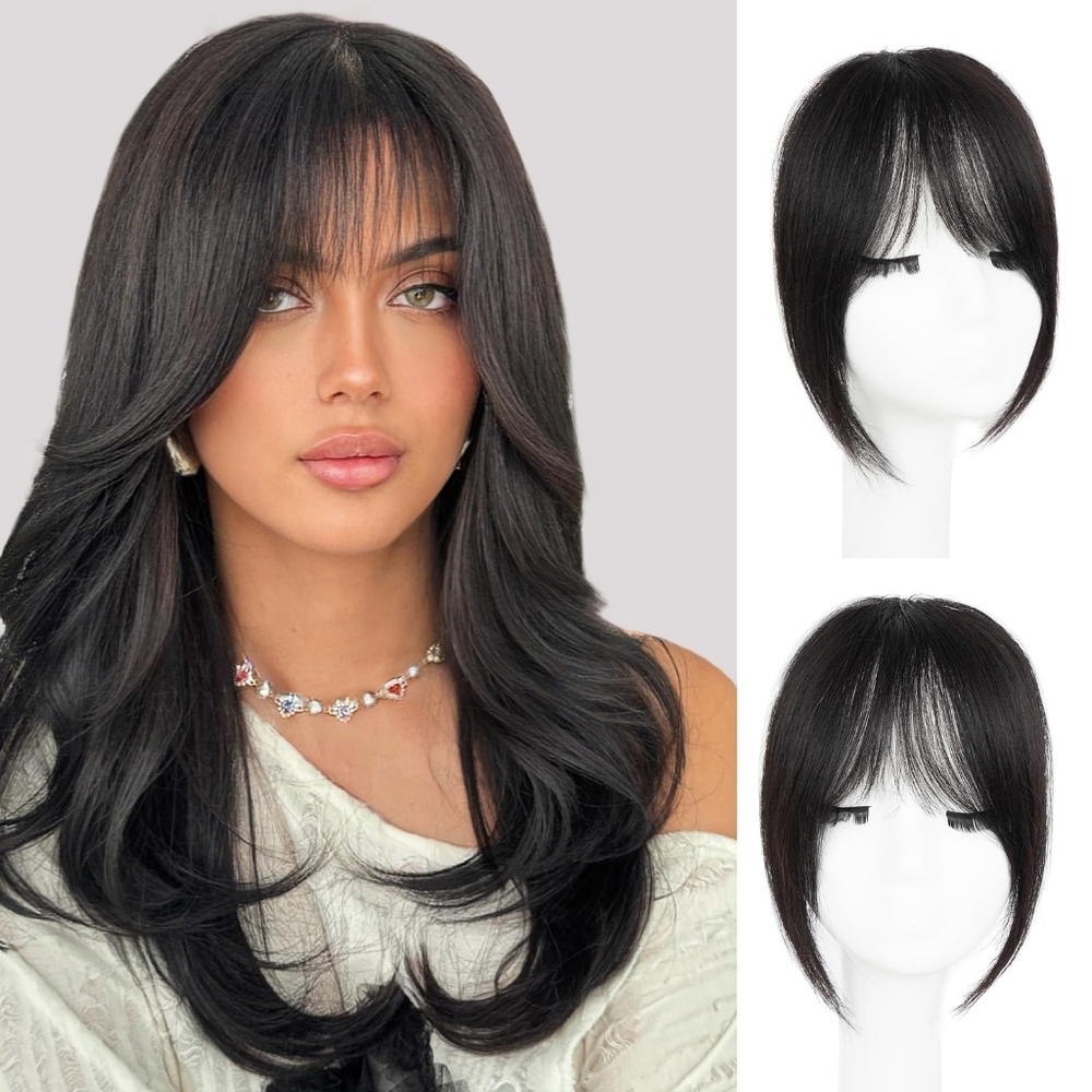 Clip-In Bangs‎ – 100% Human Hair – Natural Black – Curtain / French Fringe